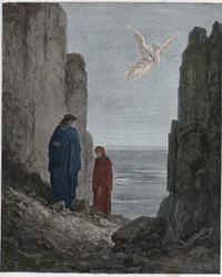 Purgatorio, Canto 19: De dichters stijgen op naar de vijfde cirkel, illustratie uit De Goddelijke Komedie van Dante Alighieri, 1885