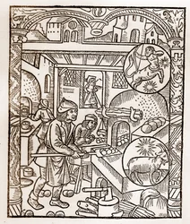 Herderkalender - De Arbeid van de Maanden - November - Houtsnede uit het boek van 1496 gedrukt door Guy Marchant (Guido Mercator) in Troyes - Houtsnede in 