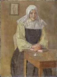 Mere Poussepin Zittend aan een Tafel