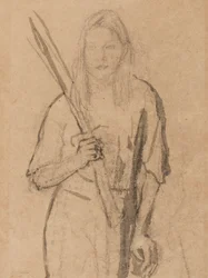 Staand Meisje met houten paal in haar hand