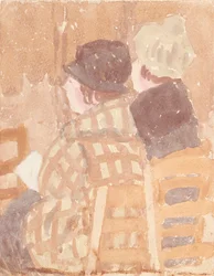 Twee vrouwen zittend in de kerk, 1896-1939