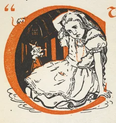 Verlichte letter C met Alice en het Witte Konijn erin