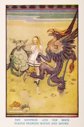 De Gryphon en de Mock Turtle dansten rond en rond, uit de kinderkamer Alice in Wonderland / naverteld voor de kinderkamer door Irene Pearl; de afbeeldingen door Gwynedd Hudson