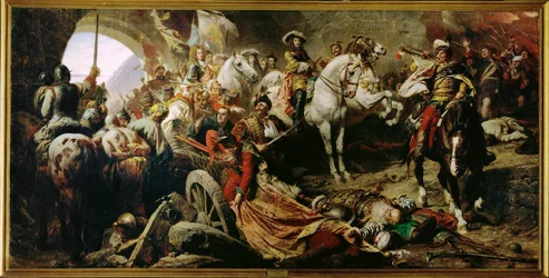De herovering van het Buda Kasteel op de Turken (schilderij op doek)