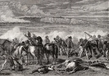 De slag bij Jemappes, 6 november 1792, gegraveerd door Alexandre Hurel