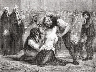 De marteling van Madame de la Motte, gegraveerd door Meyer-Heine, uit 