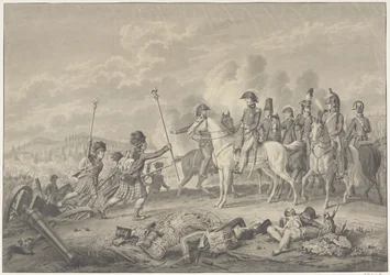 Hertog van Wellington ontvangt tijdens de slag bij Waterloo twee op de Fransen veroverde standaarden met adelaars, 1815
