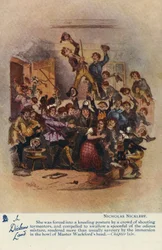 In Dickens Land - Nicholas Nickleby ansichtkaart, ca 1905 (kleurenlitho)