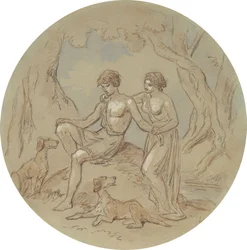 Een van achttien ontwerpen voor een serie platen die Venus en Adonis illustreren