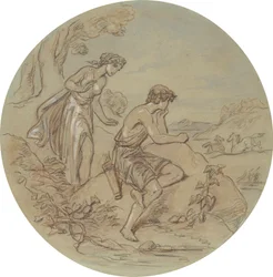 Een van achttien ontwerpen voor een serie platen die Venus en Adonis illustreren