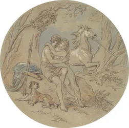 Een van achttien ontwerpen voor een serie platen die Venus en Adonis illustreren