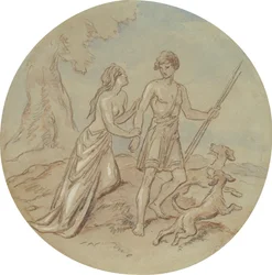 Een van achttien ontwerpen voor een serie platen die Venus en Adonis illustreren