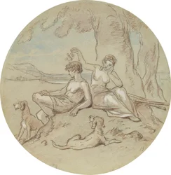 Een van achttien ontwerpen voor een serie platen ter illustratie van Venus en Adonis