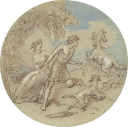 Een van achttien ontwerpen voor een serie platen die Venus en Adonis illustreren