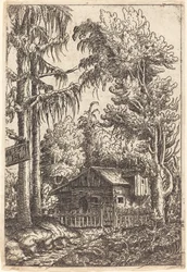 Landschap met uitzicht op een boerderijhuisje