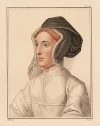 Portret van onbekende vrouw van het hof van koning Hendrik VIII, 1812 (gravure)