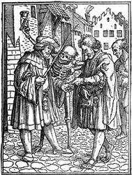 De schijnbare dood van Hans Holbein de Jongere: de advocaat (gravure)