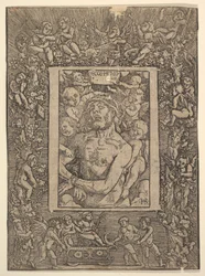 Ecce Homo met decoratieve rand die de triomf van Bacchus toont