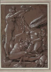 De Heksensabbat (Na Hans Baldung) door Urs Graf (ca. 1485-1527/28)