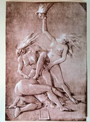 Drie heksen, tekening van Hans Baldung, genaamd Grien (1484-1545)