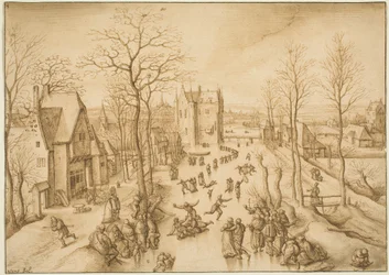 Winterlandschap met schaatsers