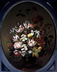 Bloemenvaas. Schilderij door Hans Bollongier (ca.1600-na 1644), Ec. Hol. Olieverf op doek. Dim: 0,83 x 0,68m. Chalon-Sur-Saone, Musee Denon