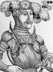 Portret van Filips I, Landgraaf van Hessen, bekend als de Grootmoedige, gravure door Hans Brosamer