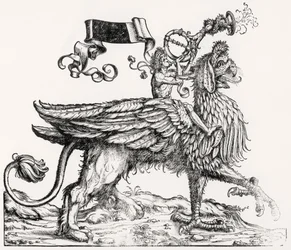 Een bereden griffioen, uit Maximiliaans Triomftocht, c.1516-18