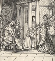 De Witte Koning ontvangt zijn dochter Margaretha en de kinderen van koning Filips, uit Der Weisskunig, 1514-16