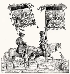 Twee bereden ridders, uit Maximiliaans Triomftocht, c.1516-18