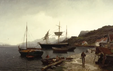 Vissersboot in de haven, Kleven, Mandal