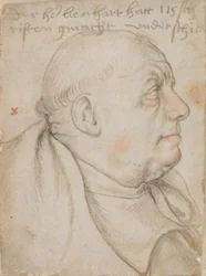 Portret van de kalligraaf Leonhard Wagner, bijgenaamd Würtslin, monnik van Sts Ulrich en Afra in Augsburg, in profiel naar rechts