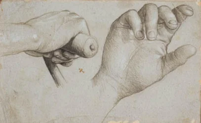 Studies van de hand van een kruisboogschutter en van de rechterhand van St. Sebastiaan