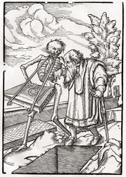 De dood komt naar de oude man, of de kluizenaar, uit 