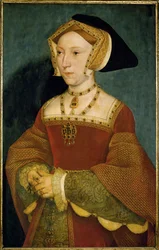 Jane Seymour, koningin van Engeland, derde vrouw van Hendrik VIII (olieverf op eikenhout)