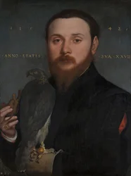 Portret van een edelman met een valk, 1542