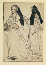 Twee gezichten van een vrouw met een Engelse kap, ca. 1528-30