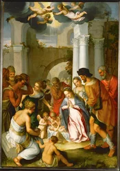 Aanbidding van de herders (schilderij op eikenhout)