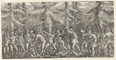 Strijd van naakte mannen en boeren