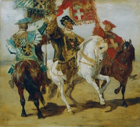 Drie bereden vaandeldragers
