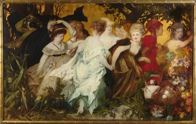 Moderne Amoretti, drieluik, linker paneel, 1868