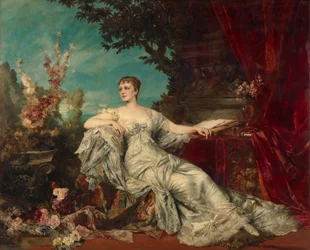 Zittend portret van gravin Gabrielle Louise Marie Duchâtel (1854-1889), echtgenote van de Franse ambassadeur in Wenen
