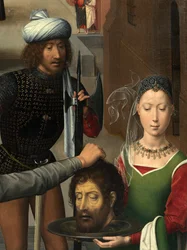 (detail) van het linkerpaneel van het Drieluik van Sint Johannes de Doper en Sint Johannes de Evangelist