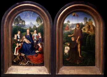 De Maagd en Kind omringd door heiligen, de schenker en Johannes de Doper Diptiek - Schilderij door Hans Memling (1435-1494) (ec flam) 15e eeuw Parijs, Louvre Museum
