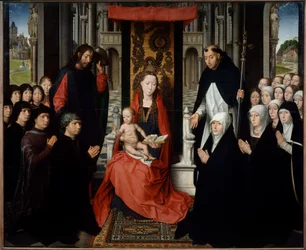 De Maagd en het Kind tussen Sint Jacobus en Sint Dominica die schenkers presenteren