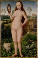 IJdelheid, middenpaneel van het Triptiek van aardse ijdelheid en goddelijke verlossing, ca. 1485