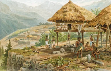 Igorrote boerderij in Luzon, Filippijnen, uit 