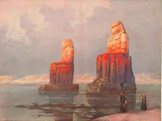 De Memnon-standbeelden voor de tempel