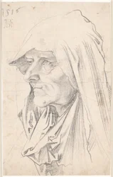 Portret van een oude vrouw in profiel naar links