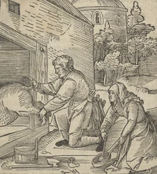 Een boer slacht een varken, uit Hymmelwagen auff dem, wer wol leeft..., 1517